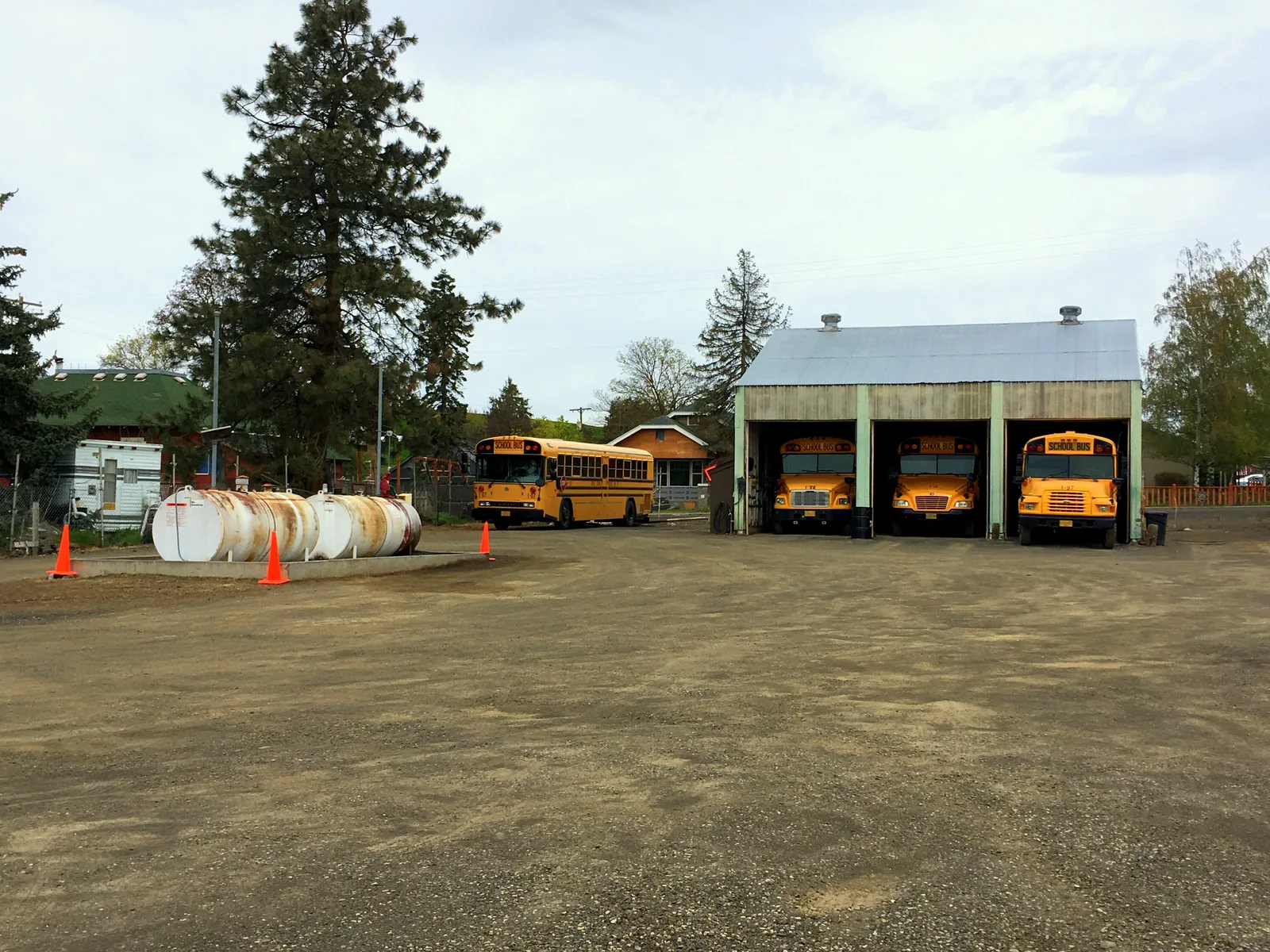The student transportation maintenance and parking facility ("bus barn") for the Dufur School District, in Dufur, Oregon, United States.