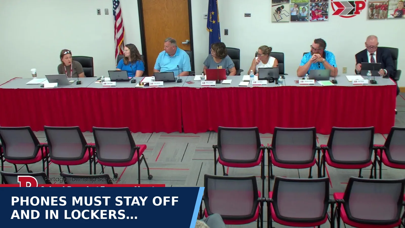 Excerpt from Portage Township Schools Board: 07/27/26 Regular School Board Meeting for Phones must stay off and in lockers during the…