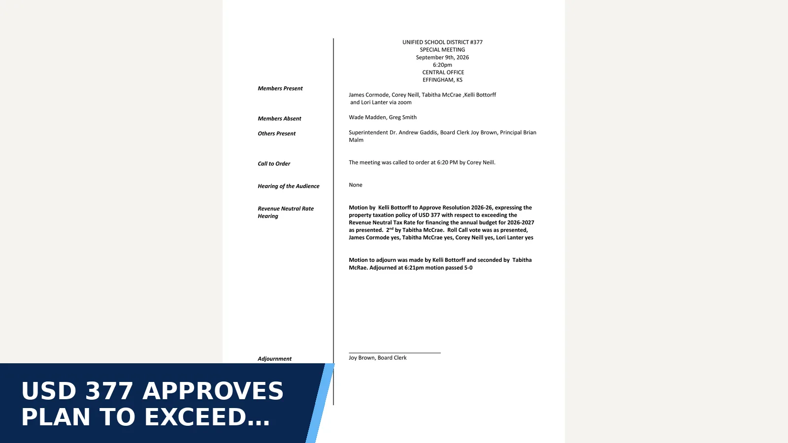 Excerpt from September 9, 2026 - Revenue Neutral Rate Hearing pdf for USD 377 approves plan to exceed revenue-neutral…