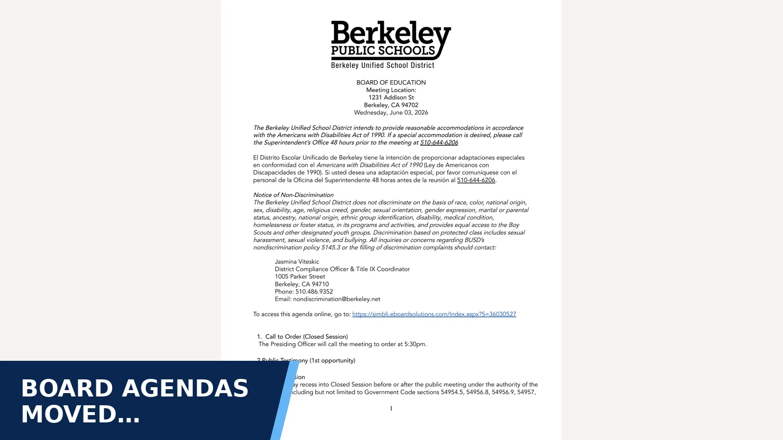Excerpt from Board meeting agenda for Board agendas moved budget-balancing proposals…