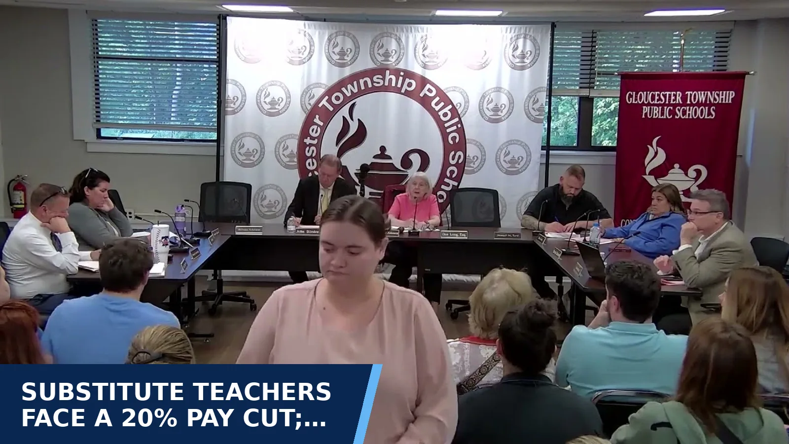 Excerpt from Board meeting recording — Gloucester Township BOE meeting 6-1-26 for Substitute teachers face a 20% pay cut; decision…