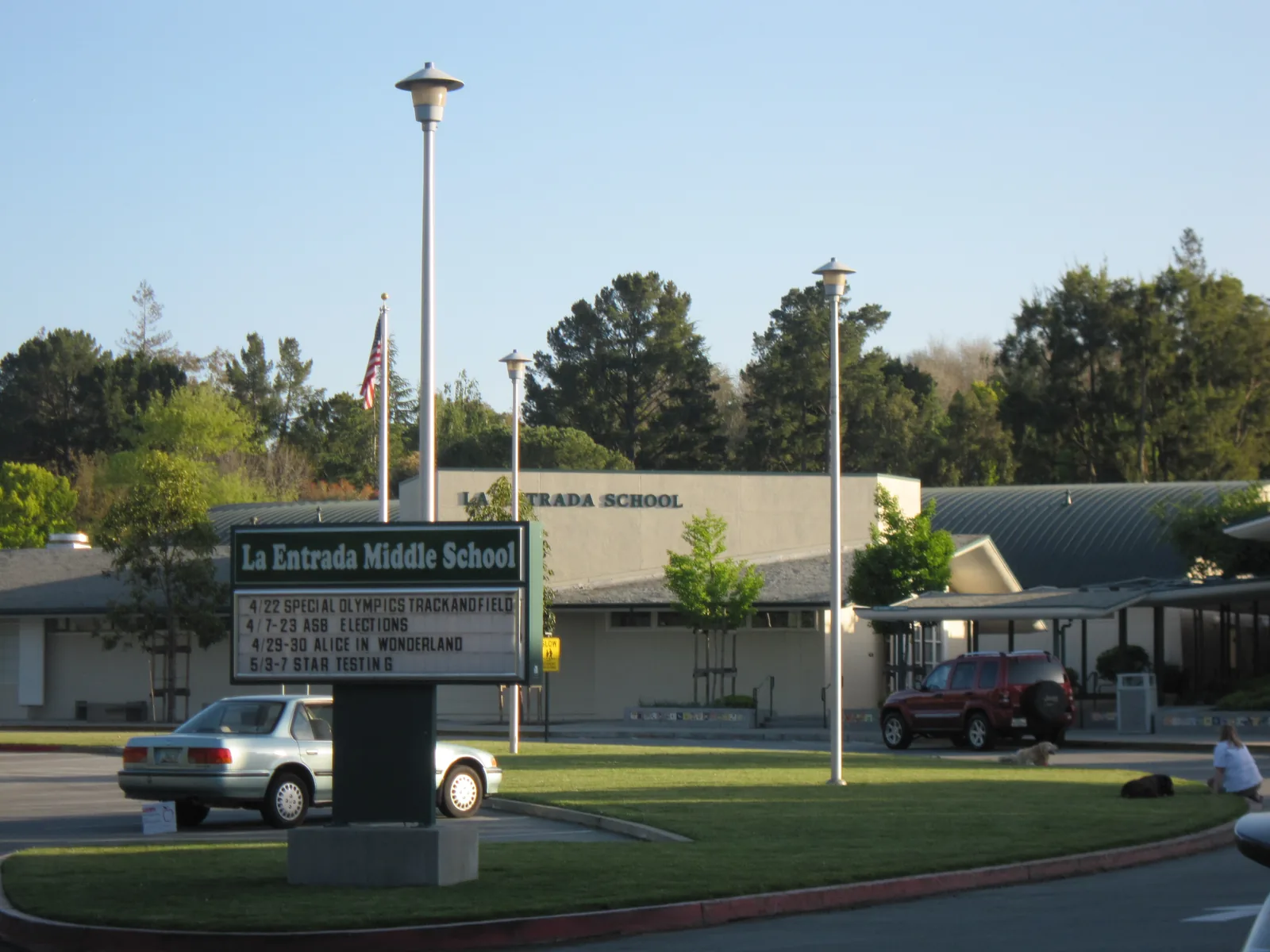 The entrance to La Entrada Middle School, West Menlo Park, San Mateo County, California