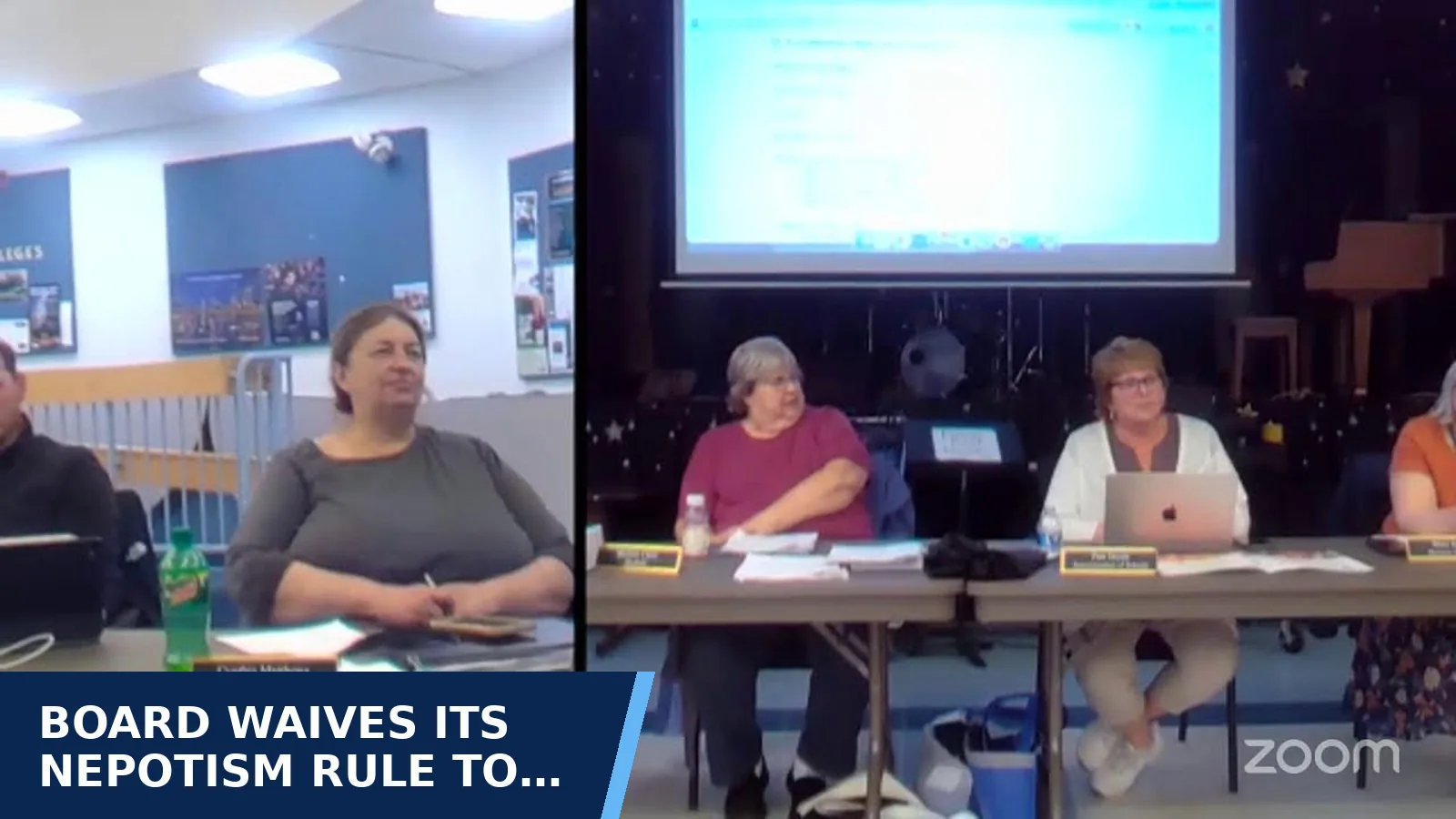 Excerpt from RSU 56 meeting (Zoom live stream) - April 14, 2026 (recording) for Board waives its nepotism rule to hire a board…