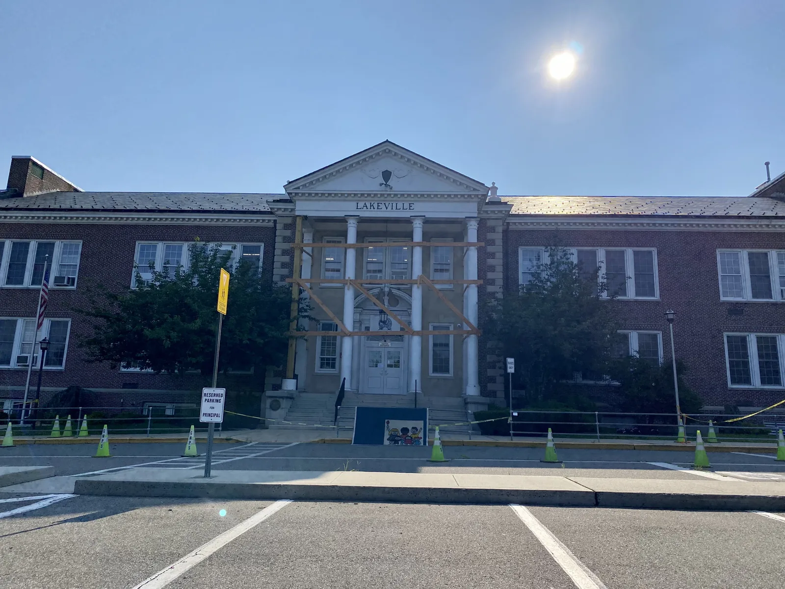 Lakeville Elementary School in Great Neck, on Long Island, in New York on July 23, 2021. The Lakeville School, which is seen here undergoing renovations, is one of the elementary schools operated by the Great Neck Public Schools.