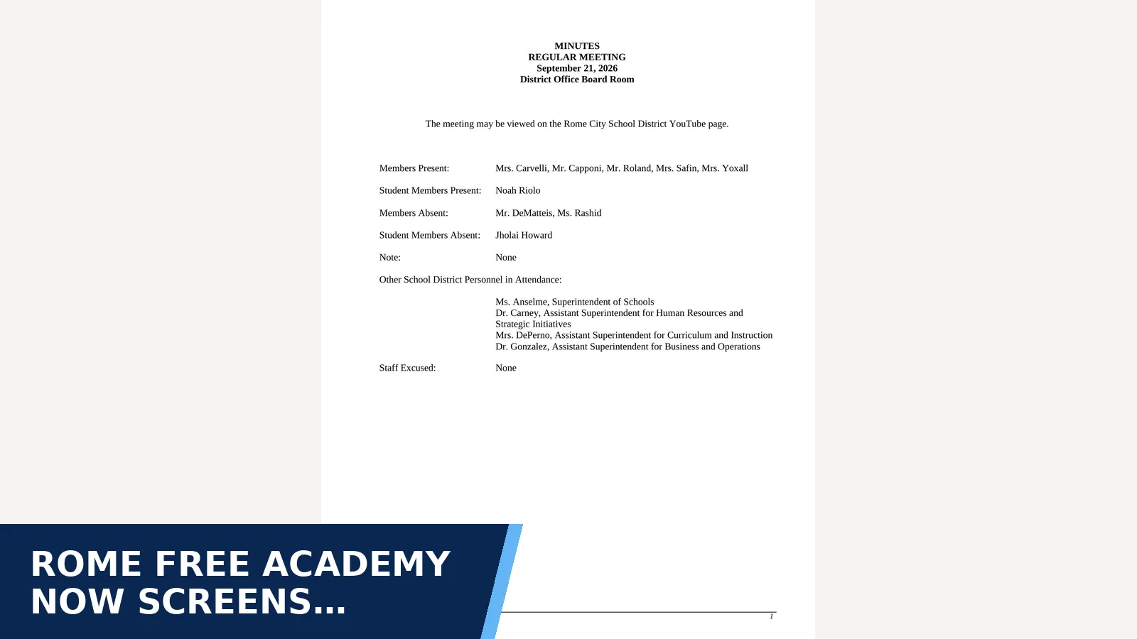 Excerpt from Regular Meeting 2026-09-21 - Minutes for Rome Free Academy now screens students with metal…