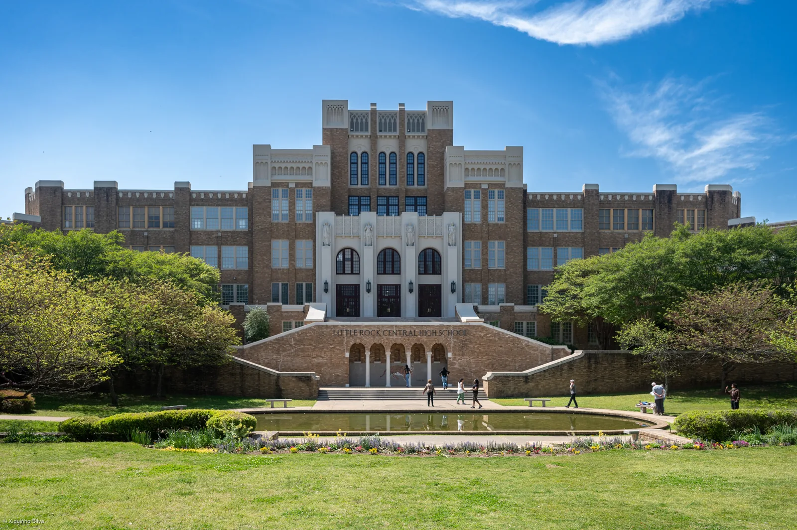 Little Rock Central High School, located in Little Rock, Arkansas, is a significant landmark in the history of civil rights in the United States. It was at this school where, in 1957, nine African American students, known as the Little Rock Nine, were enrolled and faced intense resistance and hostility in their fight to desegregate public schools. 
This pivotal event challenged racial segregation and was a key moment in the broader Civil Rights Movement, drawing national and international attent