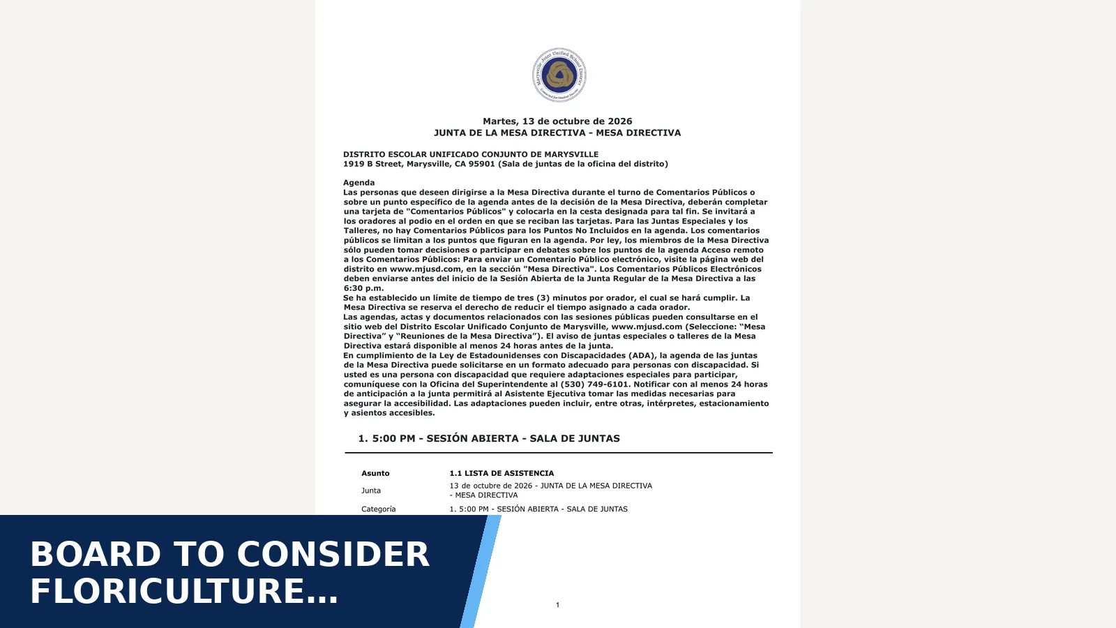 Excerpt from October 13, 2026 - Board Meeting - English | Spanish for Board to consider floriculture textbook for…