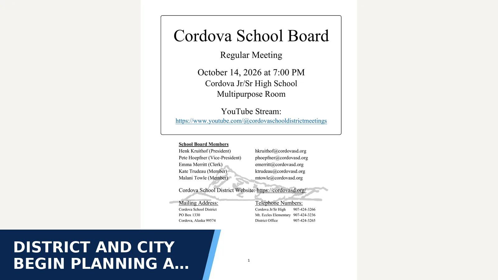 Excerpt from October 14, 2026 School Board Regular Meeting_updated 10-13-26.pdf for District and city begin planning a possible major…