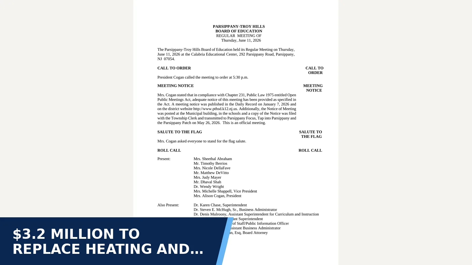 Excerpt from Minutes - June 11 2026 (2025-2026 Meeting Minutes) for $3.2 million to replace heating and cooling across…