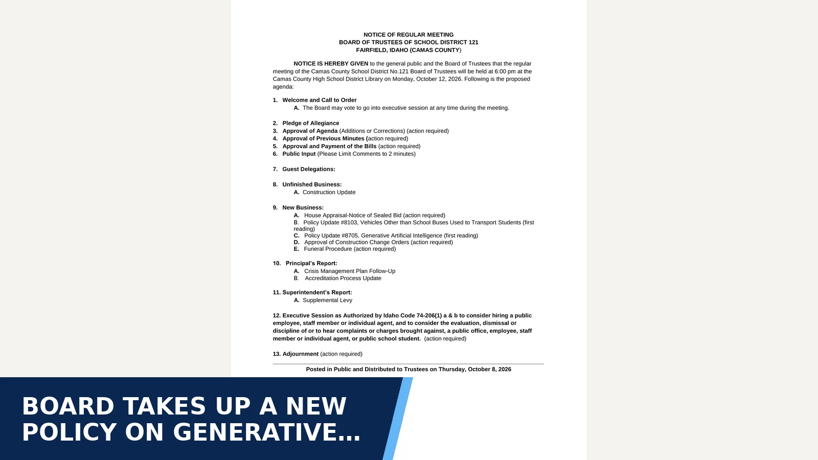 Excerpt from Board of Trustees - Agenda October 12, 2026.pdf for Board takes up a new policy on generative AI