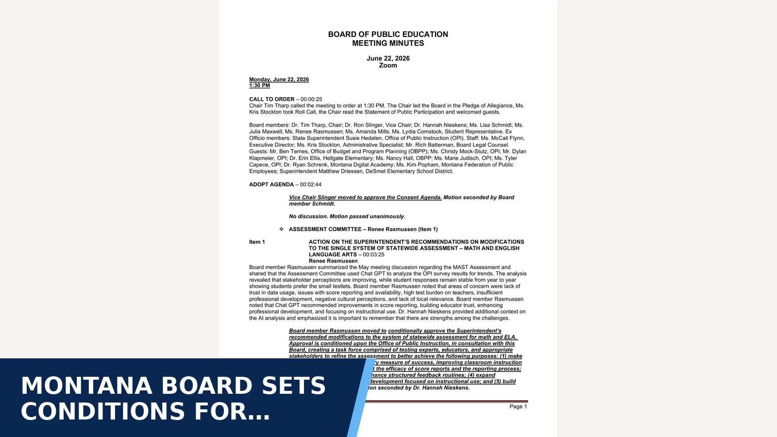 Excerpt from June 22, 2026 Special Meeting — Minutes for Montana Board sets conditions for statewide…
