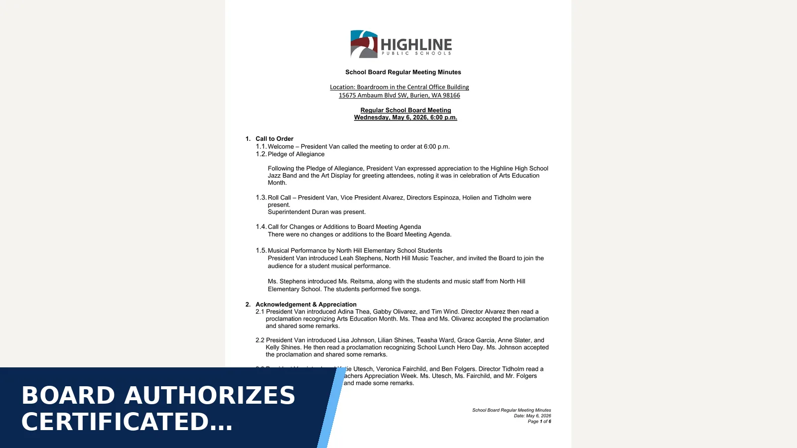 Excerpt from 05.06.2026 Minutes for Board authorizes certificated non-renewal notices…
