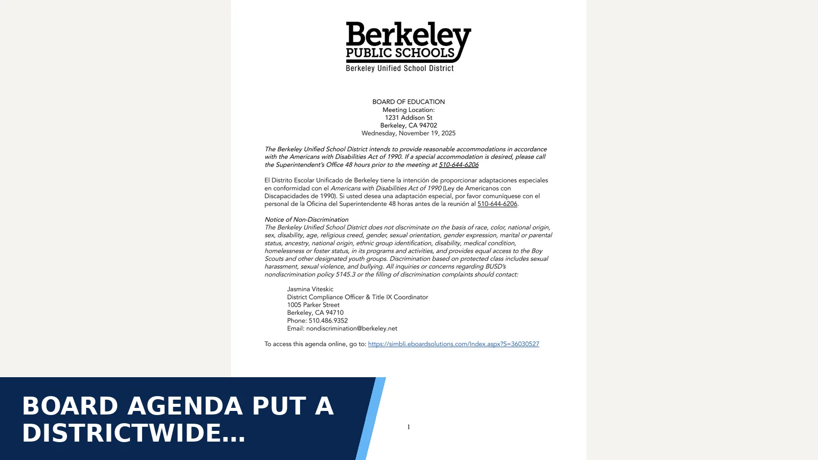 Excerpt from Board meeting agenda for Board agenda put a districtwide mobile-device…