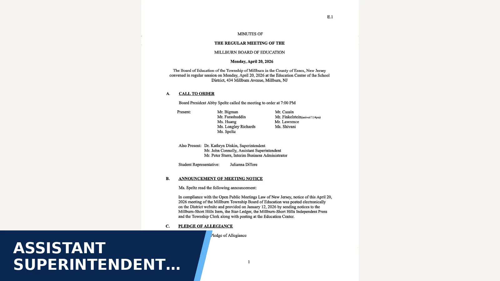 Excerpt from Minutes -April 20, 2026 for Assistant superintendent leaves for a…