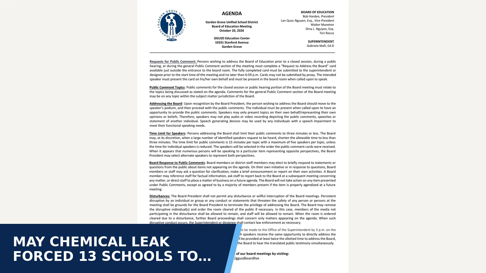 Excerpt from 2026-10-20 — View Agenda for May chemical leak forced 13 schools to close