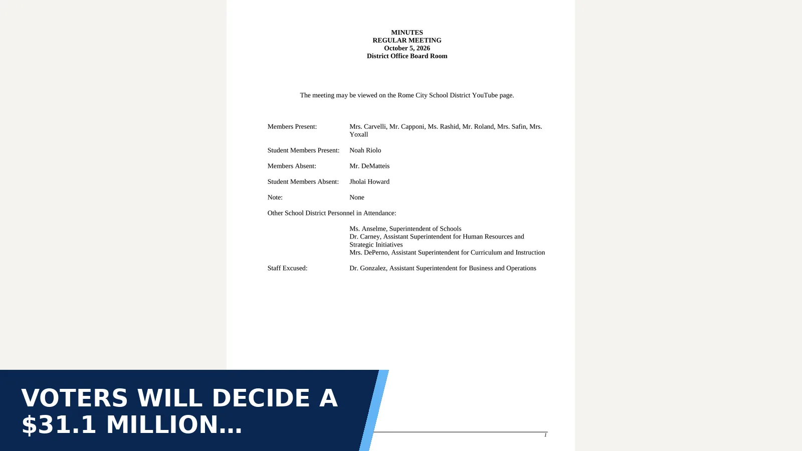 Excerpt from Regular Meeting 2026-10-05 - Minutes for Voters will decide a $31.1 million building…
