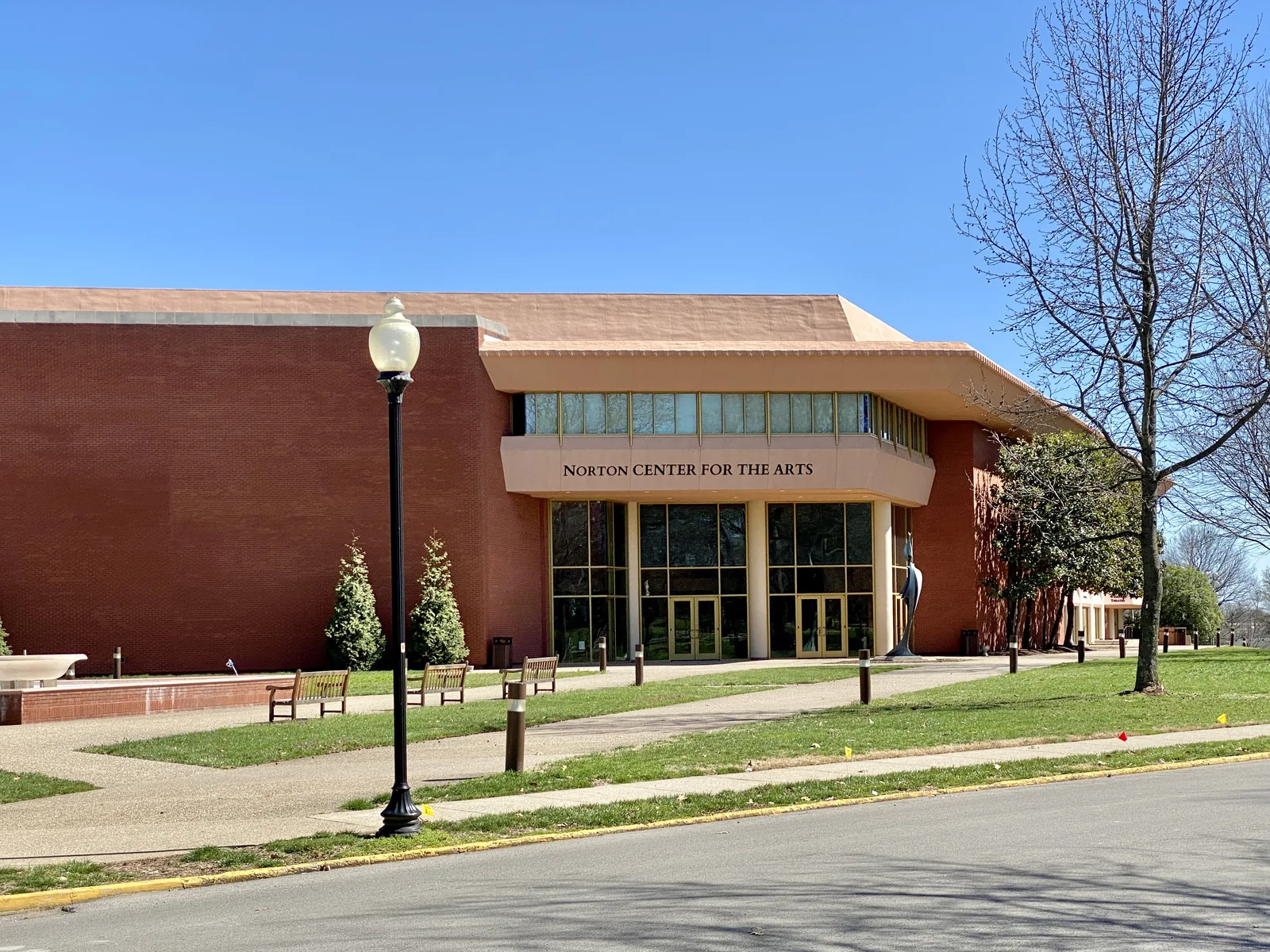 Built in 1973, this Modern fine and performing arts center, designed by William Wesley Peters of the Frank Lloyd Wright/Taliesin Foundation, the building stands on the former campus of the old Danville High School, and replaced the Emma Weisiger Art and Music Building, built in 1952 at the campus of the Kentucky College for Women on Lexington Avenue, and utilized by Centre College for 11 years following the merger of the two institutions in 1962. The building, which shows clear influences from
