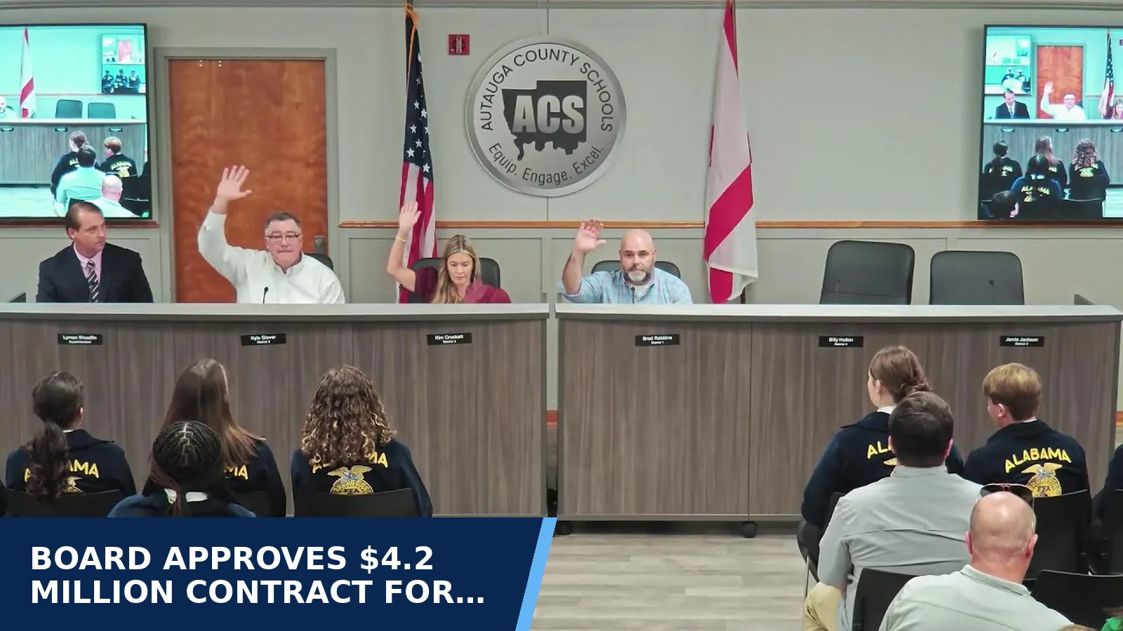 Excerpt from Autauga County Board of Education: August 2026 Board Meeting for Board approves $4.2 million contract for Pine…