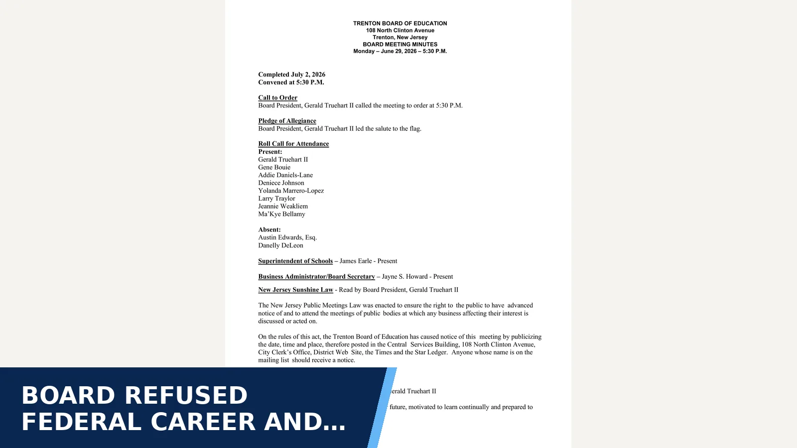 Excerpt from 06-29-26 Regular Board Meeting jpenkola 10 Item(s): 06-29-26 Meeting Minutes for Board refused federal career and technical…