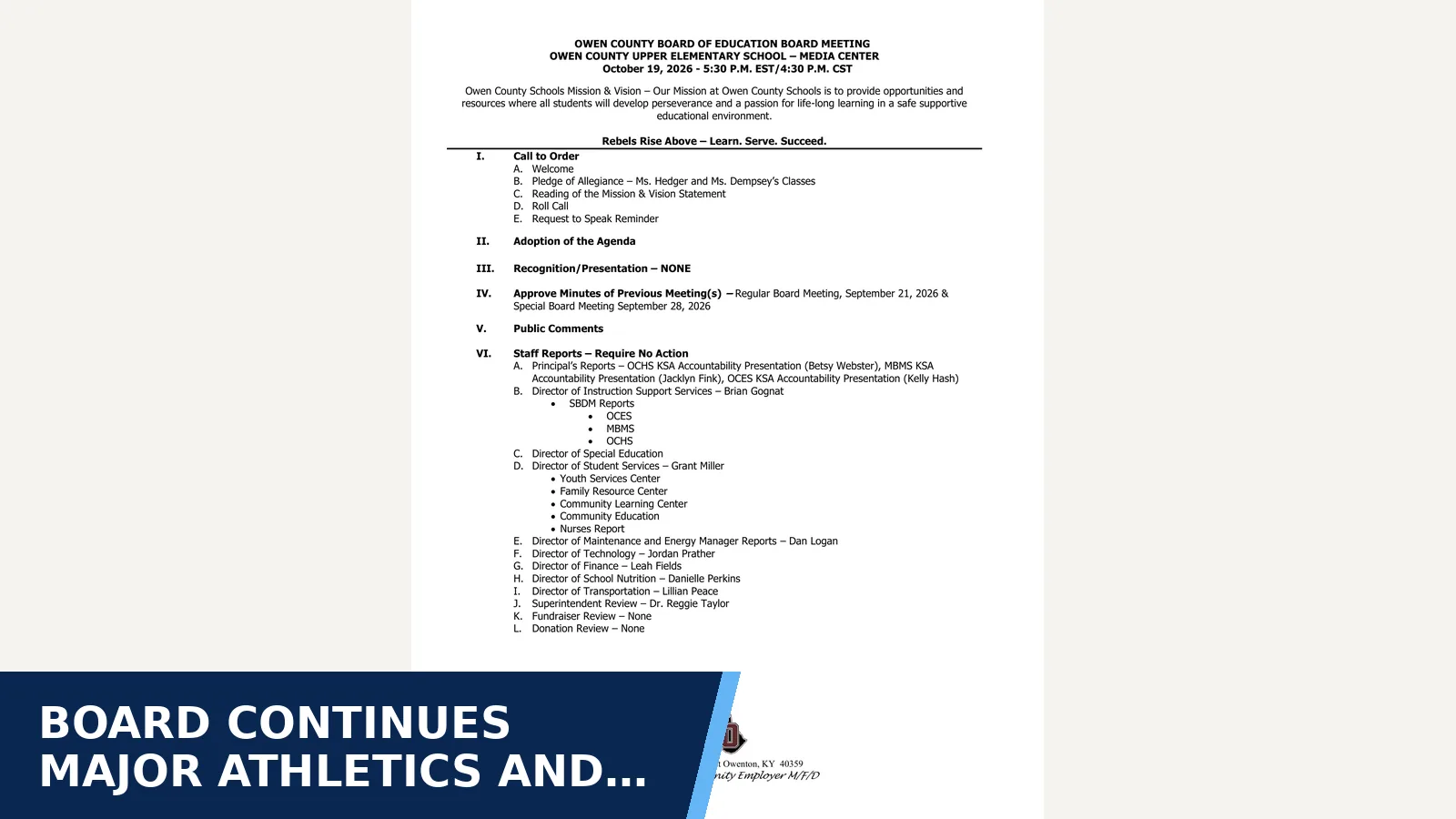 Excerpt from Regular Board Meeting - October 19, 2026 - Combined Files for Board continues major athletics and…