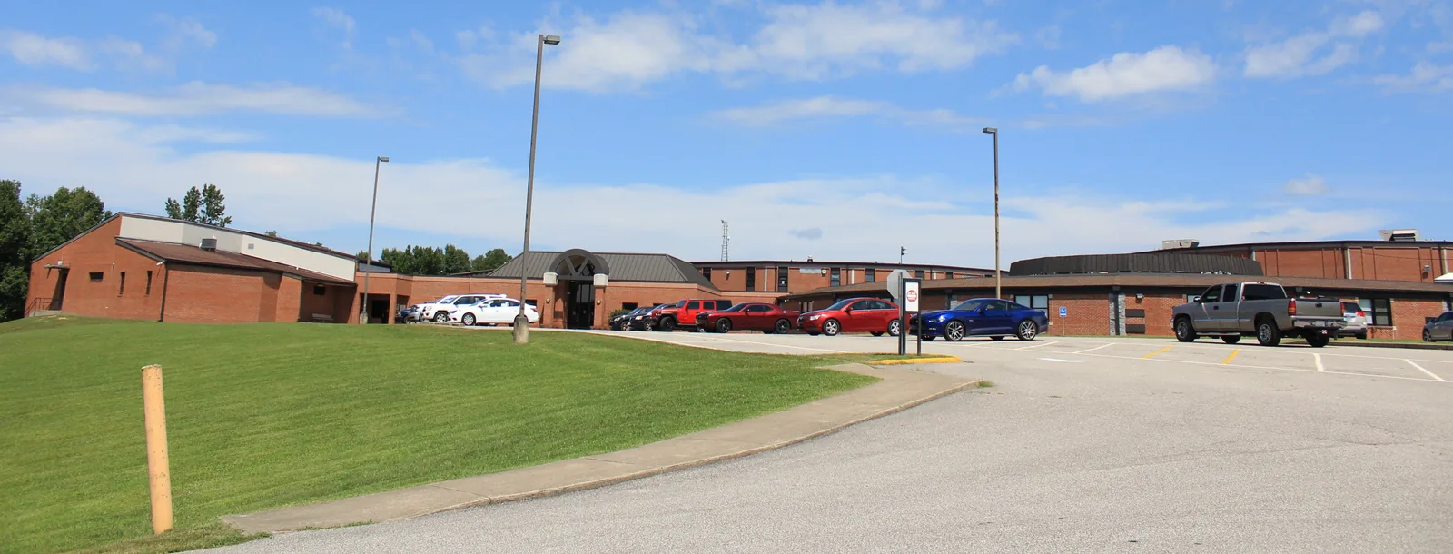 Side entrance to the Lawrence County High School in Louisa, Kentucky.