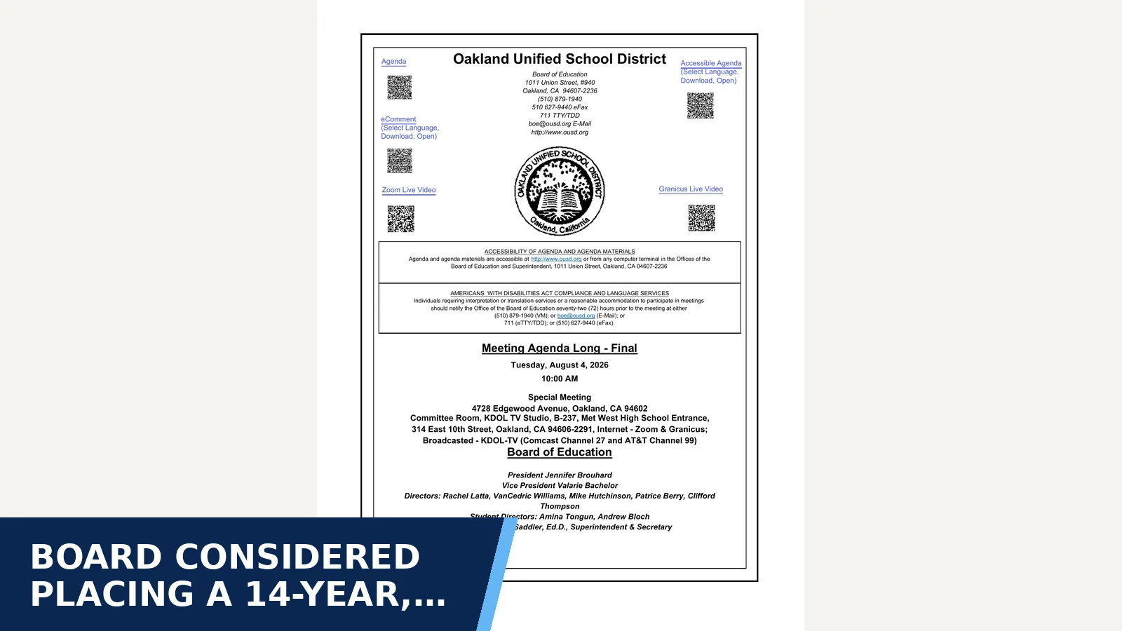 Excerpt from Board of Education - 8/4/2026 - 10:00 AM — Agenda for Board considered placing a 14-year,…