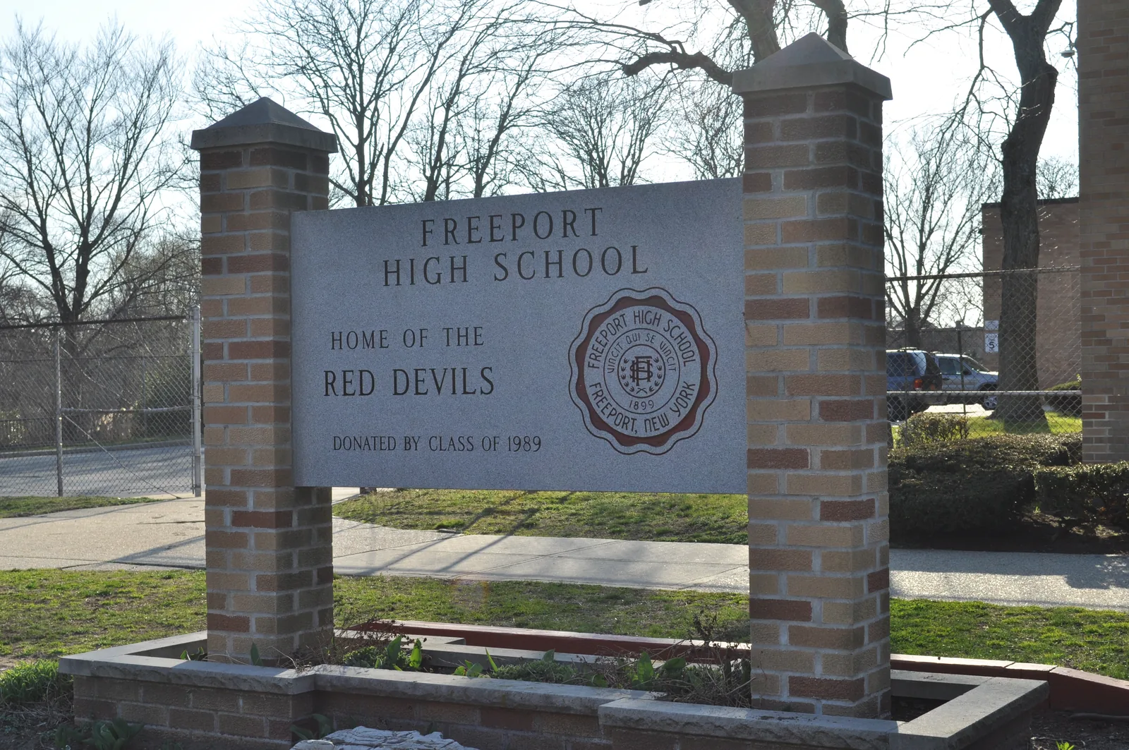 Sign, Freeport High School, Freeport, Long Island, New York.