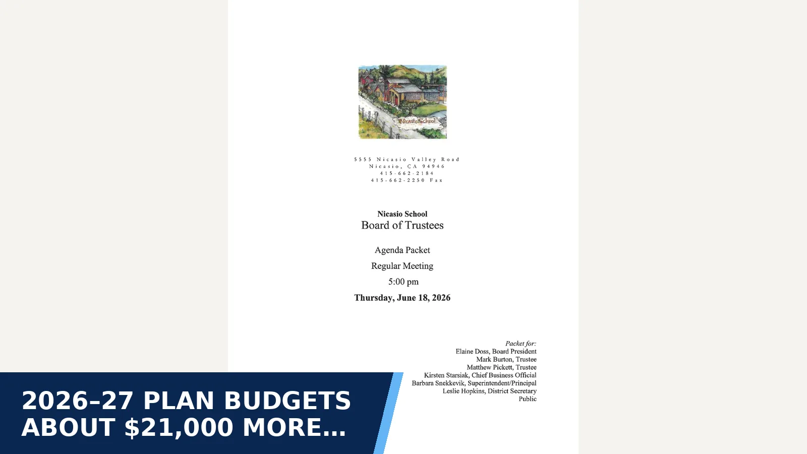 Excerpt from 2026-06-18 Meeting Agenda for 2026–27 plan budgets about $21,000 more spending…