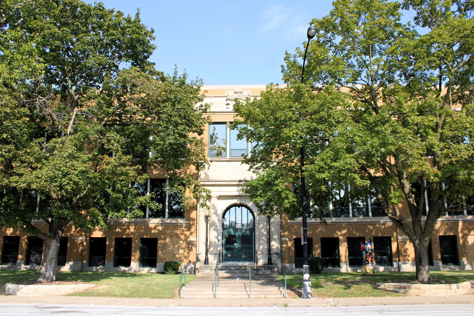 The former J.B. Young Intermediate School between Harrison and Main Streets in Davenport, Iowa. The Davenport Community School District uses it for their offices and other educational needs.