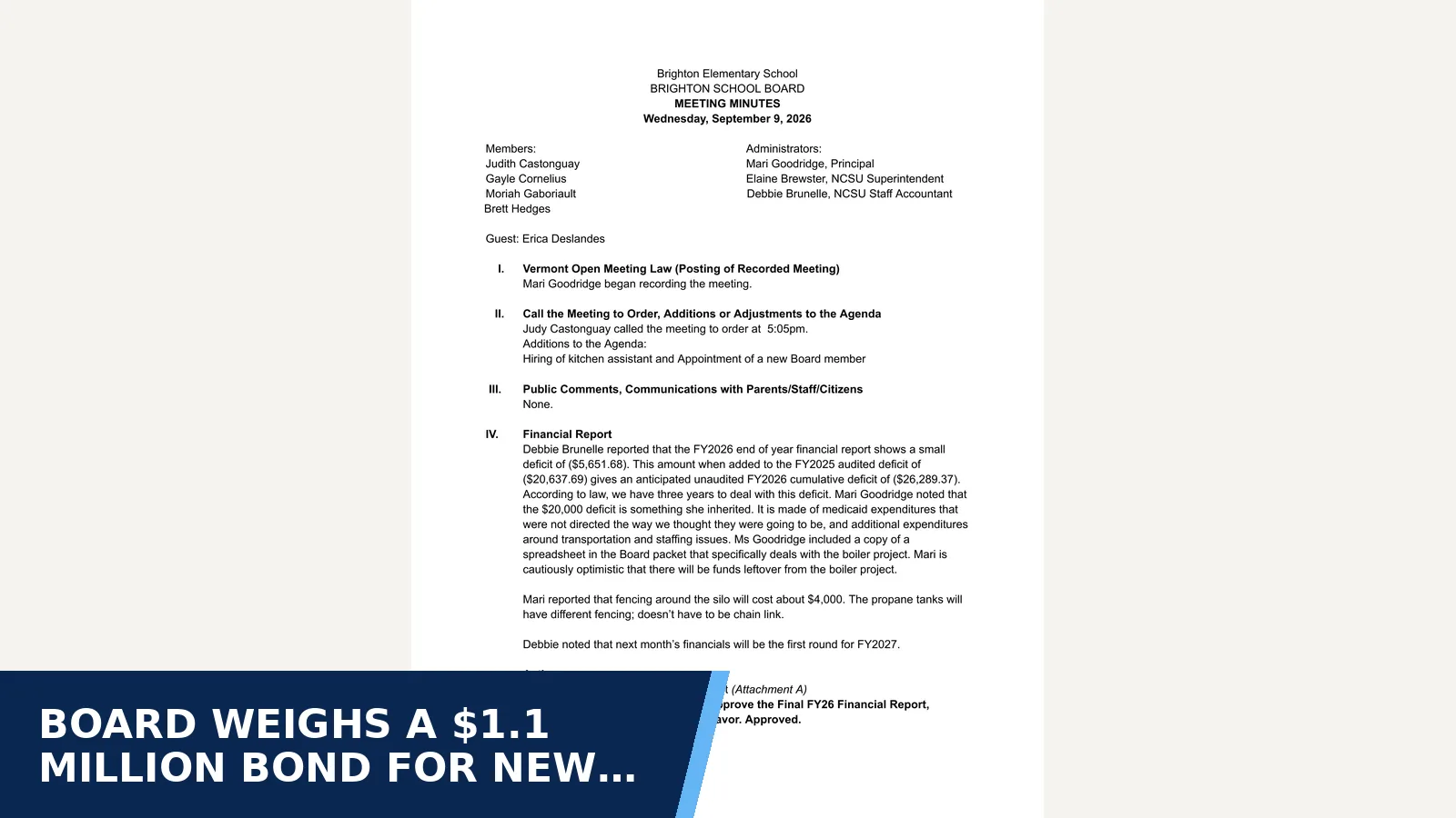 Excerpt from Brighton School Board - 2026-09-09 Brighton School Board Meeting Minutes - AC for Board weighs a $1.1 million bond for new classroom…