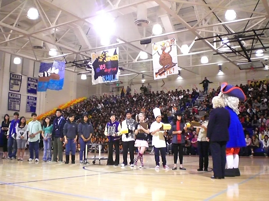 Photo of the gymnasium at Independence High School (San Jose, CA), taken during a public spirit assembly.