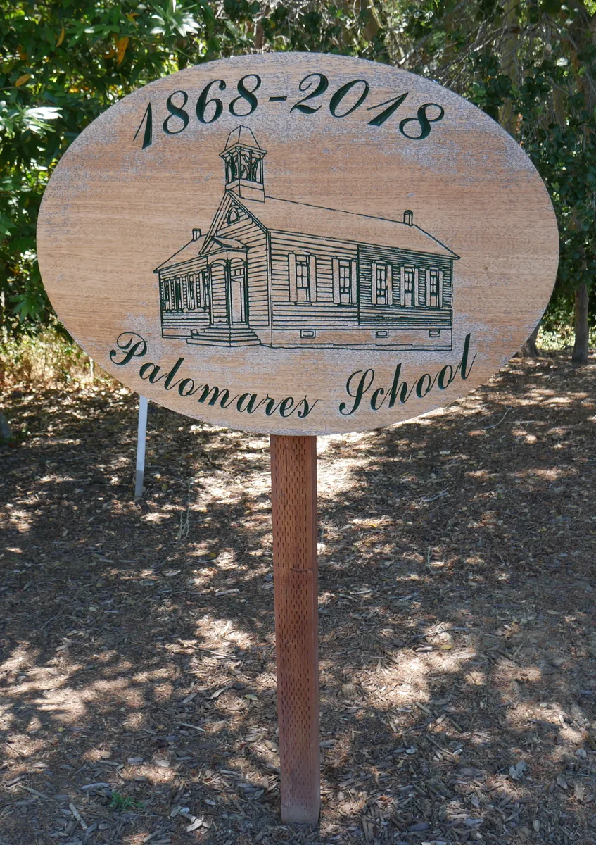 Palomares Elementary School sign in Castro Valley, California. Founded in 1868, erected at 150th anniversary in 2018.