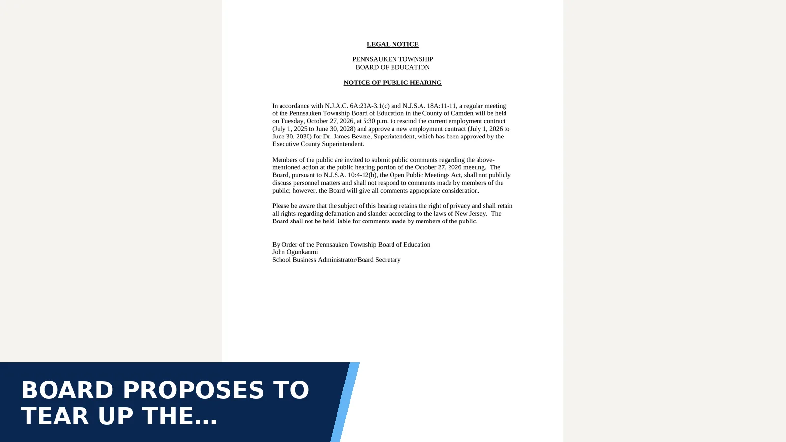 Excerpt from  2026-10-27-PublicHearing-CSAContract.pdf (Board legal notices) for Board proposes to tear up the superintendent's…