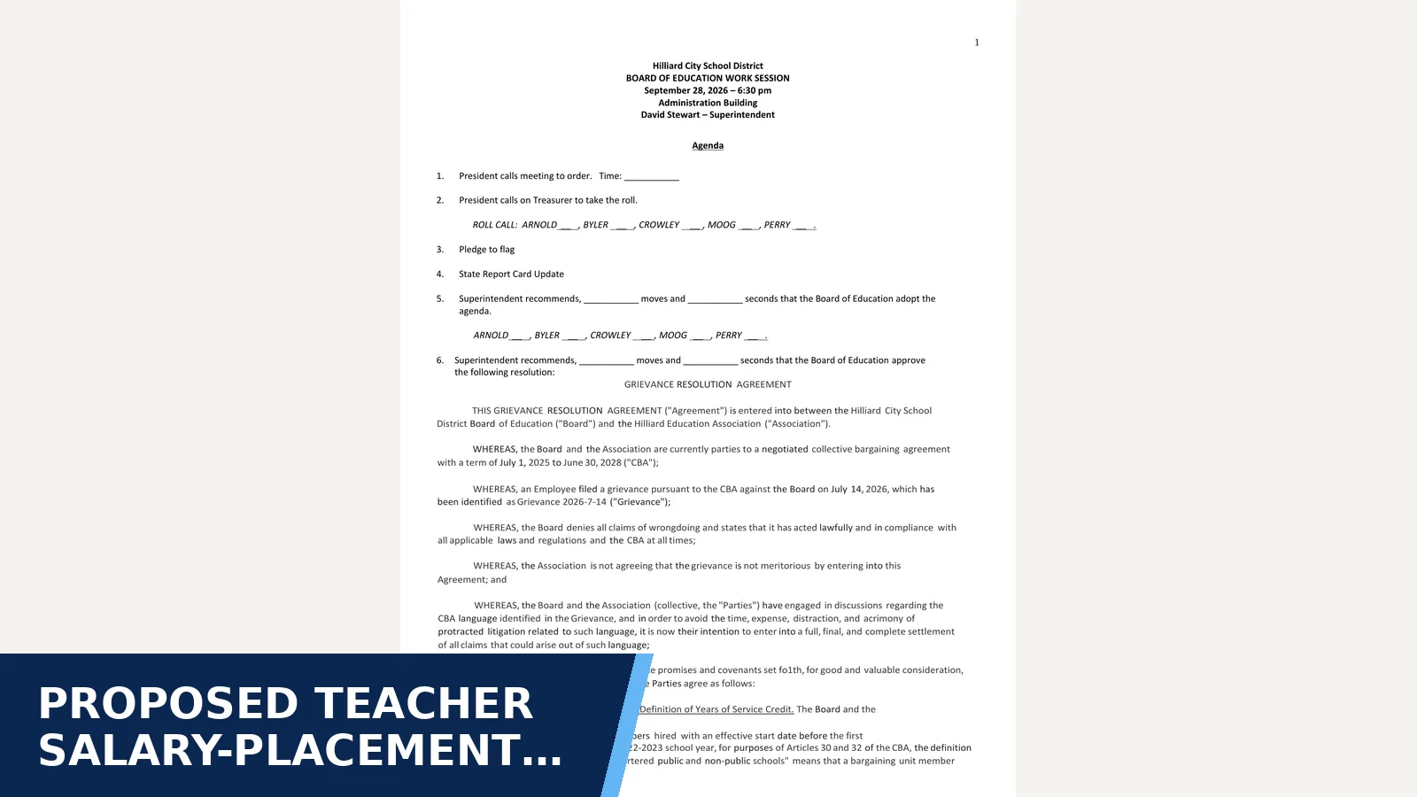 Excerpt from Board Meeting – Sep 28, 2026 — Agenda for Proposed teacher salary-placement change in…
