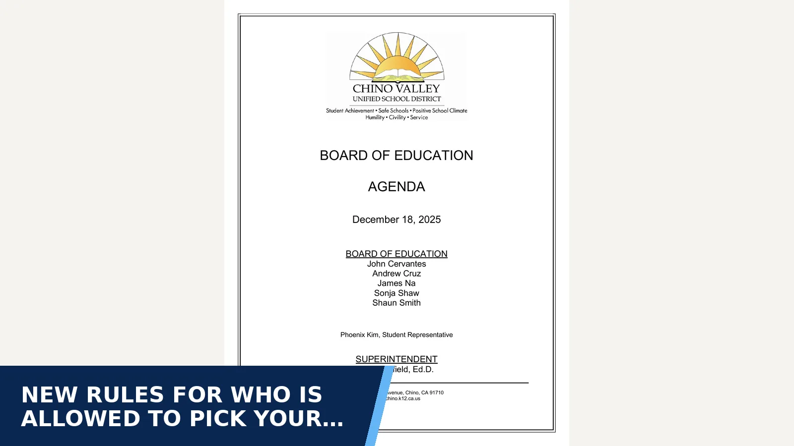 Excerpt from Agenda — 12-18-25 Organizational Agenda Minutes Video for New rules for who is allowed to pick your child up…