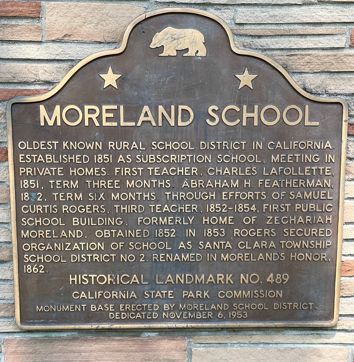 A sign commemorating the Moreland School District, 1851