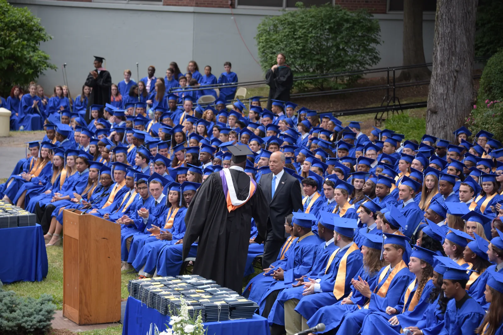 MONTCLAIR, N.J. - Secretary Homeland Security Jeh Johnson delivers the commencement address to the Montclair High School graduating class of 2016 in a ceremony held in Montclair, New Jersey, June 23, 2016. Secretary Johnson delivered words of encouragement to the more than 450 students and audience of more than 1,800 friends, family and faculty members. Official DHS photo by Jetta Disco.
