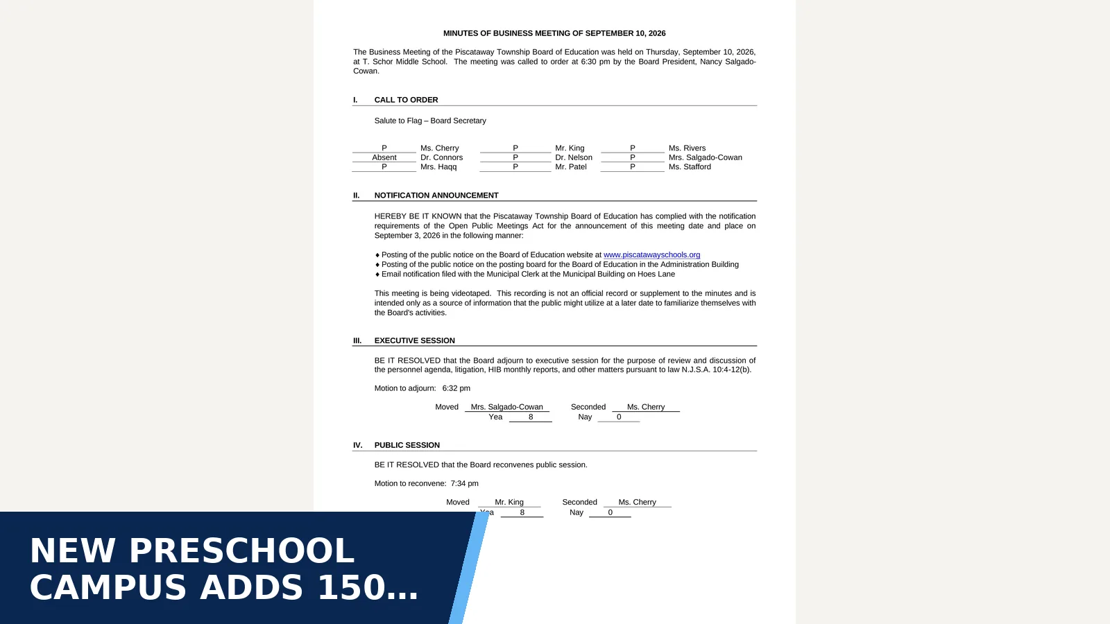 Excerpt from 09.10.26 pdf (Board minutes) for New preschool campus adds 150 seats