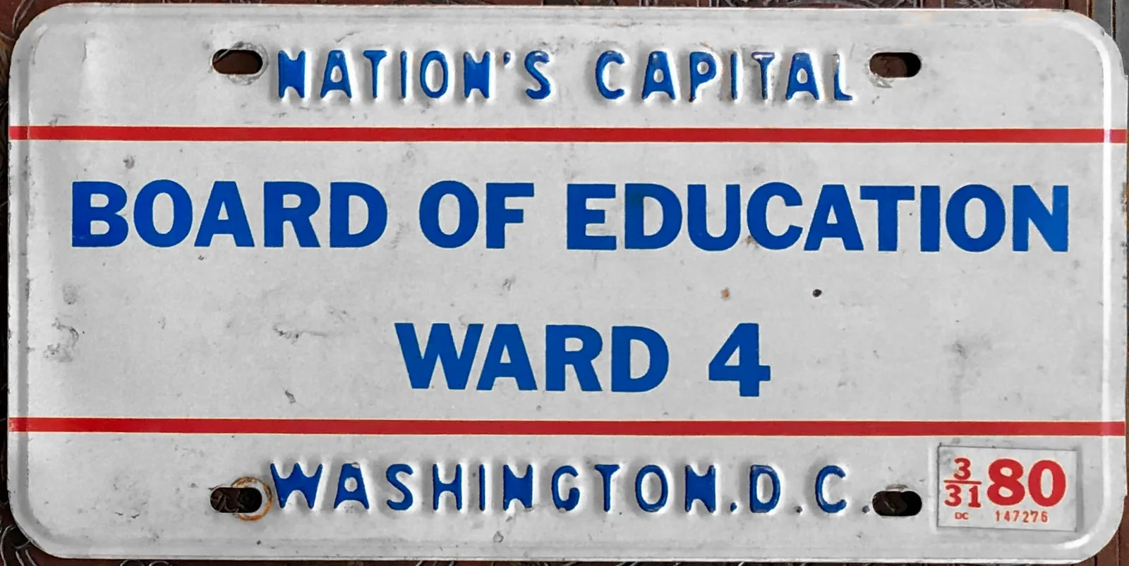 Washington, D.C., license plate issued to a member of the State Board of Education.