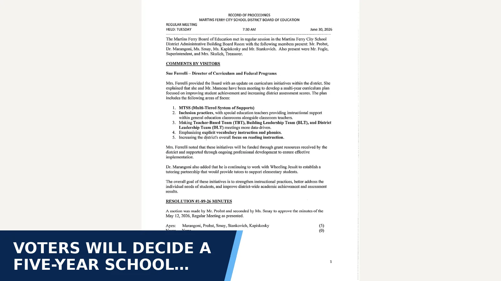 Excerpt from 06.30.2026-Regular Meeting-Signed Board Minutes for Voters will decide a five-year school income tax