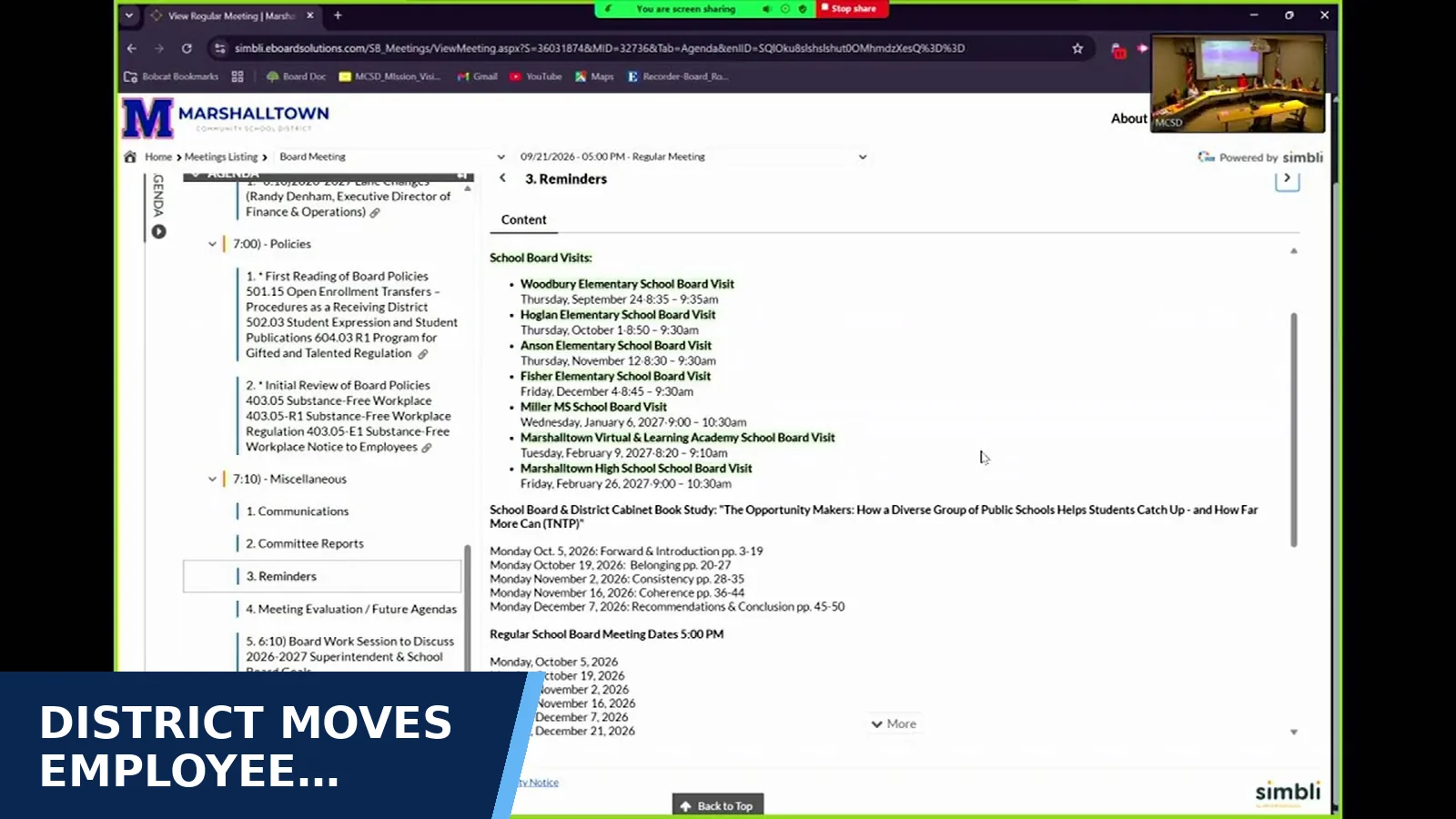 Excerpt from Marshalltown School Board meeting — 2026-09-21 for District moves employee criminal-history records…