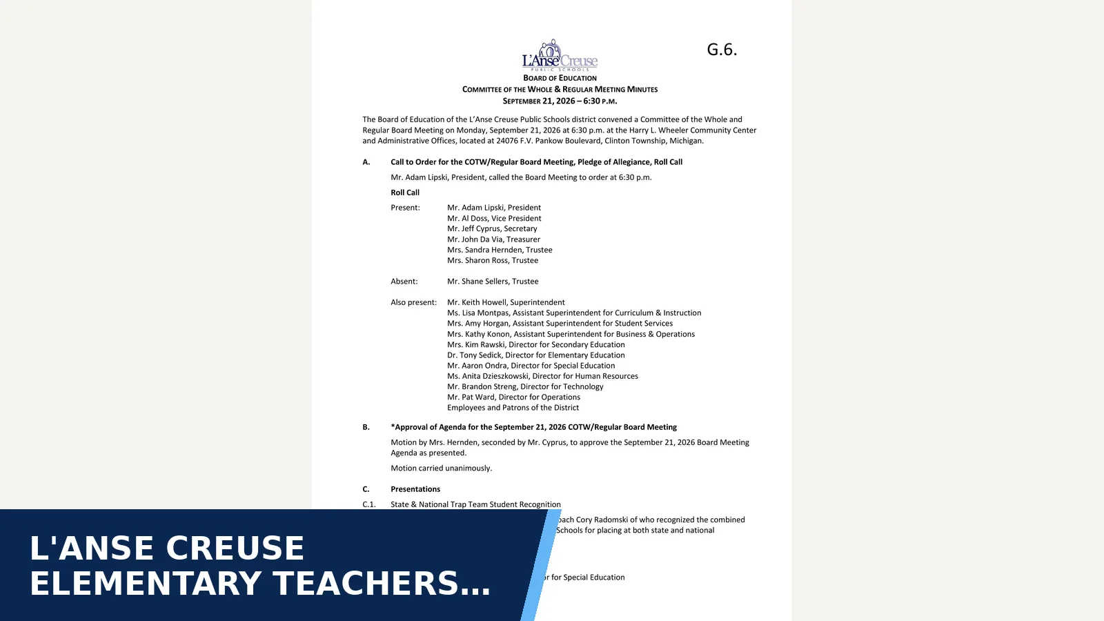 Excerpt from L'Anse Creuse Public Schools Minutes for L'Anse Creuse elementary teachers are implementing…